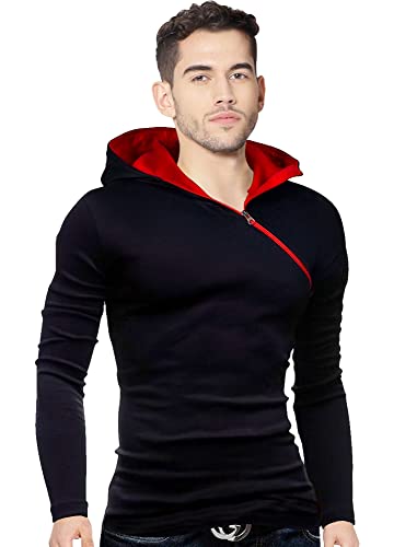 Image of EYEBOGLER Men's Designer Full Slevees Solid Hooded Neck T-Shirt Black