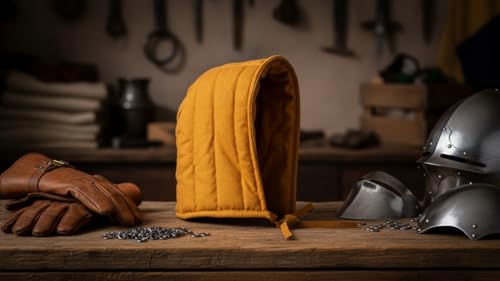 Coton rembourré sous-casque jaune THOR INSTRUMENTS coif arming cap médiéval - 2
