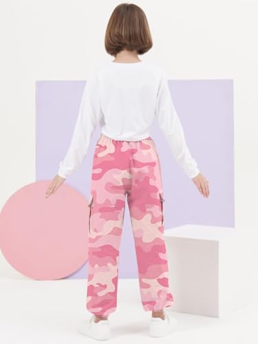 Image of SANGTREE Girls' Clothing Sets Crop Top & Cargo Jogger Pants 2 Piece Outfit, White+camouflage, 13-14Y = Tag 170
