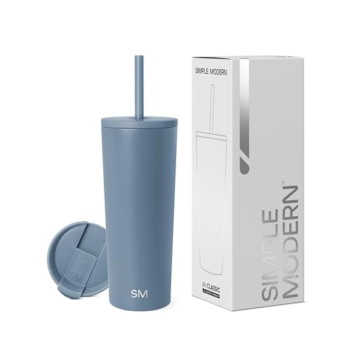 Simple Modern Insulated Tumbler with Lid and Straw | Iced Coffee Cup Reusable Stainless Steel Water Bottle Travel Mug | Gifts for Women Men Her Him | Classic Collection | 24oz | Blue Dune