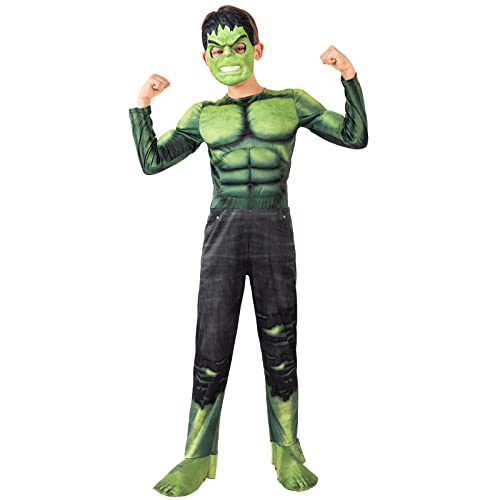 Super Hero Costume Muscle Costume Kids Halloween Mask Green Jumpsuit Full Sets Suits Boys Bodysuit Hemlet Outfit 3D Style