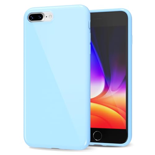 LoeoeL for iPhone 8 Plus/ 7 Plus Phone Case Liquid Silicone, Cute Girly Thin Ultra Slim Jelly Soft Rubber Gel Protective Glossy Hard Plastic Case, Plain Solid Color Cover for Women Girl, Light Blue