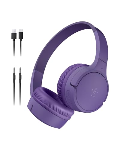 Belkin SoundForm Mini - Wireless Bluetooth Kids Headphones, 30H Battery, 85dB Safe Volume Limit, Built-in Microphone - Toddler On-Ear Earphones for iPhone, iPad, Fire Tablet, Ideal for School - Purple