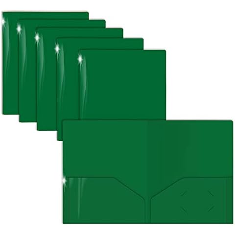 GOLD SEAL Extra Heavyweight Green Plastic 2 Pocket Portfolio Folders, Premium Letter Size Folders, High Sheen Reflective Finish, 12 Pack Poly Folders, Green Cover