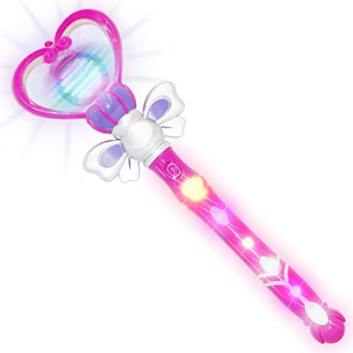 ArtCreativity Light Up Heart Wand for Kids – 13.5-Inch Magical Princess Wand with Spinning LEDs & Sound, Perfect Valentines Day Gift for Girls, Toy Wands for Kids, Purple Light Up Princess