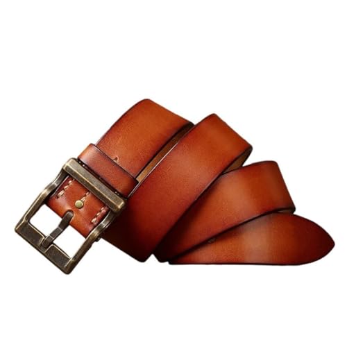 Thick Cowhide Leather Belt for Men, Copper Pin Buckle, Retro Vintage Designer Belt - Main Image
