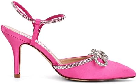 ELEGANTPARK HC2301 Hot Pink Heels for Women Pointed Toe Sexy Strappy Heels Rhinestones Bow Slingback High Heel Pumps Satin Wedding Evening Prom Dress Shoes US 8 | Image 2