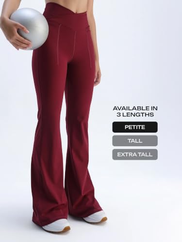 Image of CAVA Petite Hourglass Flared Leggings for Women | V Waistband, Anti Camel Toe Design, Petite Fit, Flared Bottoms, Deep Pockets, Sculpting Stretch Fabric