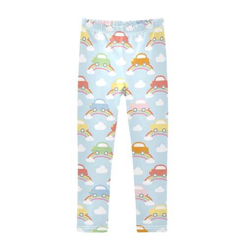 Car on Rainbow Girls Leggings,Workout Leggings for Girls Toddler Athletic Legging Size for 3-10T