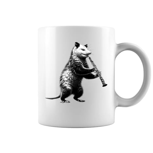 Vintage Possum Opossum Playing Oboe Oboist Oboe Player White Mug - Printed on Both Sides