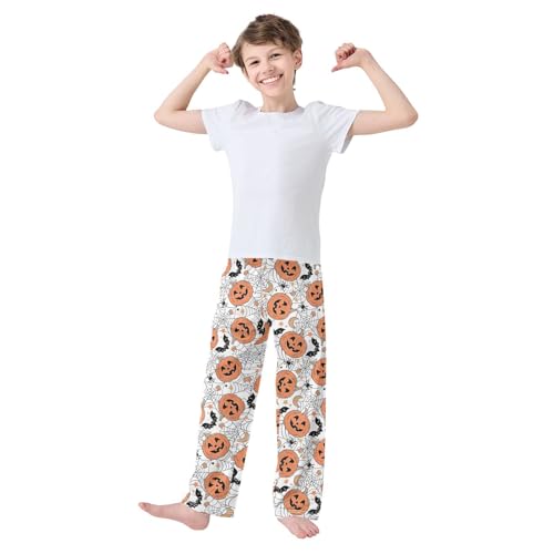 Pumpkin Spider Moon Boys Long Pants Soft Trousers Elastic Waist Kids Lounge Bottoms with Pockets S-XL2