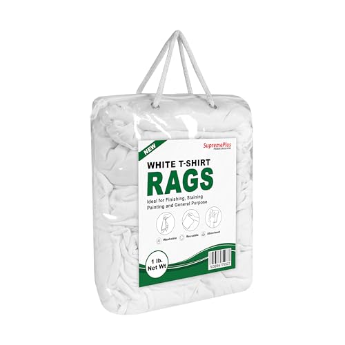 SupremePlus Premium White T-Shirt Cleaning Rags (1 lb. Bag) – White Cotton Rags for Cleaning, Staining, Painting, Oil, Grease & Dust Removal – Shop rag Bulk for Multipurpose use