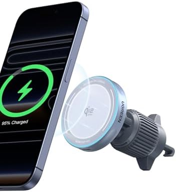 UGREEN Qi2 25W MagSafe Car Mount Charger, Qi2-Certified Magnetic Wireless Car Charger, Air Vent Magnetic Car Phone Holder Mount for iPhone Air 17 Pro Max 16 15 14 13 12 (with LED and 1M Cable)