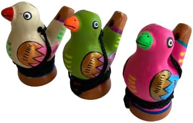 Lot (3) Handcrafted Peruvian Ceramic Bird Whistle, Water-Activated Sound, Andean Style, Decorative Home Decor, Colorful Folk Art Design