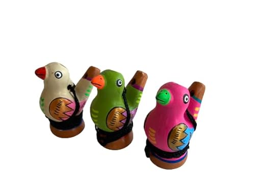 Lot (3) Handcrafted Peruvian Ceramic Bird Whistle, Water-Activated Sound, Andean Style, Decorative Home Decor, Colorful Folk Art Design