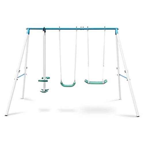 Oneconcept Olav Blue Edition - Columpio de jardín Infantil, Uso Exterior, 4 niños de 3 a 8 años, Peso soportado 120 kg, Balancín Asiento y reposapiés, Estructura Acero, Asientos plástico, Azul