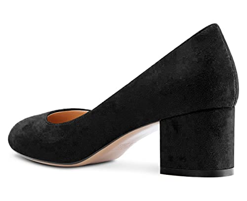 Aachcol Women Chunky Block Mid Low Heel Pumps Slip-on Round Toe Dress Shoes Office Party Wedding Suede 2 Inch3