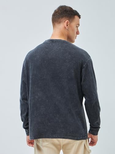 Image of Bewakoof Men's Solid Oversized Fit Full Sleeve Round Neck Cotton T-Shirt
