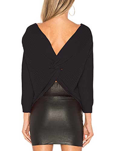 ALENDA DANMOS Women V Neck Criss Cross Twisted Back Sweater Long Batwing Sleeves Cropped Top Off Shoulder Pullovers3