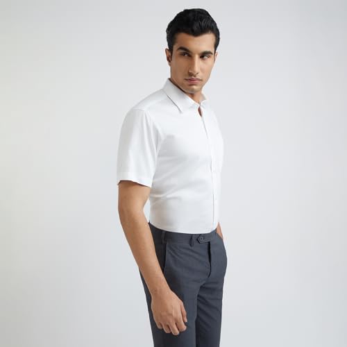 Image of Raymond Men's Slim Fit Solid Pattern Pure Cotton Semi Cut Away Collar Full Sleeve Formal Shirt