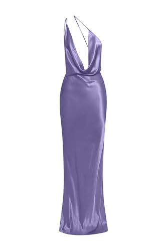 Image of Memoriesea Women's Low Cut Cowl Neck Open Back Tie Up Cocktail Party Maxi Dress Purple