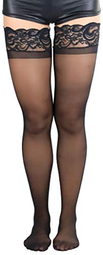 Image of ToBeInStyle Women's Wide Floral Lace Fishnet Thigh Hi Stockings