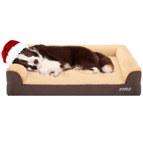 JOYELF Cama Ortopédica para Perros Grandes, Sofá Cama en Forma de U, Cama Impermeable con Funda Lavable y Base Antideslizante - Café
