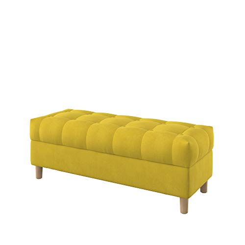 Furninero - 120 cm de Ancho, Banco de Almacenamiento Tipo otomano tapizado capitoné con Botones, Patas Redondeadas, Majestic Velvet Yellow Tela, Amarillo