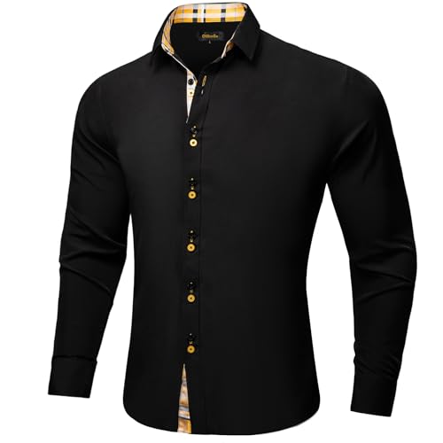 DiBanGu Men's Dress Shirt Long Sleeve Casual Button Down Shirts Regular Fit Inner Contrast Shirt for Business Party