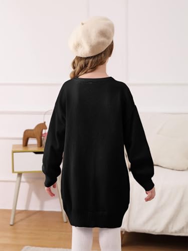 Image of Haloumoning Girls Sweater Dress Casual Crewneck Knit Long Sleeve Fall Winter Dress Pullover 5-14Y