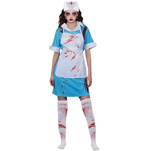 Kitimi Bloody Nurse Costume + Apron Stockings Women\'s Hallo