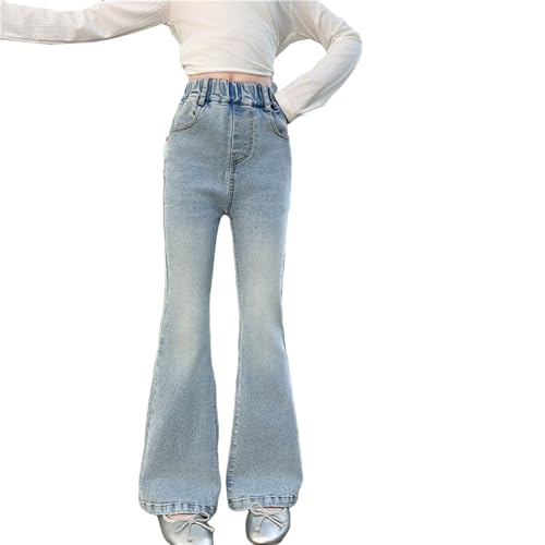 Girls Flare Jeans Bell Bottom Teen Denim Pants Flared Ripped Cute Bootcut Mid Rise Elastic Band Pockets 5-14 Years