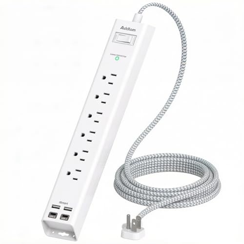 Image of Power Strip Surge Protector - 2ft Short Extension Cord