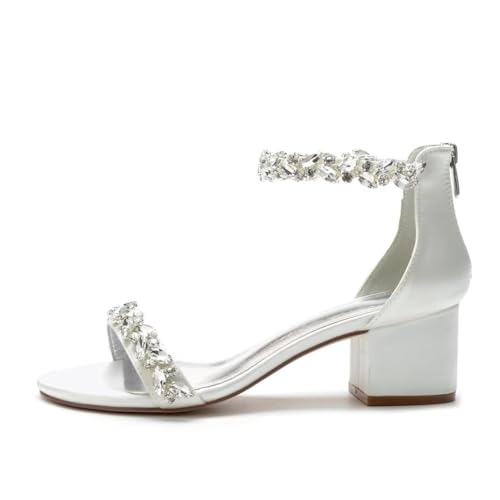 Chunky Heel Wedding Sandals Open Toe Low Block Heels Rhinestones Women Heeled Sandal3