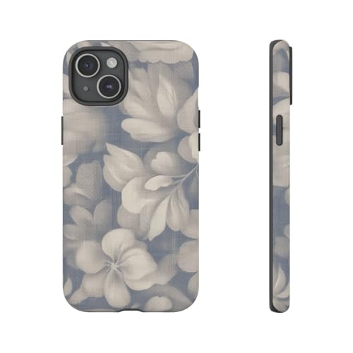 Coque iPhone 15 Plus motif floral vintage bleu pour le quotidien
