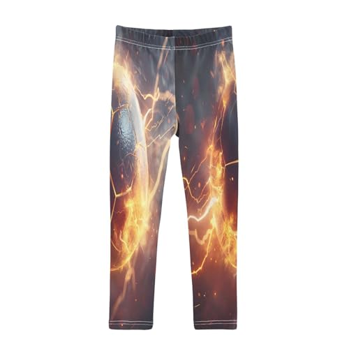 Toddler Girls Leggings Printed Yoga Pants Leggings Soccer Ball Lighting Fire for Kids