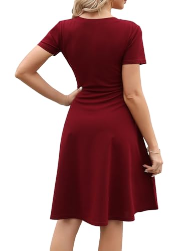 Image of Women's 2026 Fit and Flare Dress Summer Casual Elegant Vintage Floral Printed Work Party A-line Dress with Pockets 162