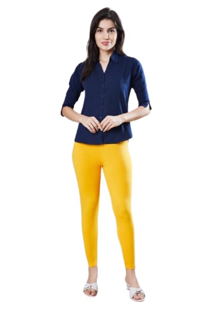 Ankle Length Regular Leggings for Women, Yellow, High Waist, Stretchable-picture-36