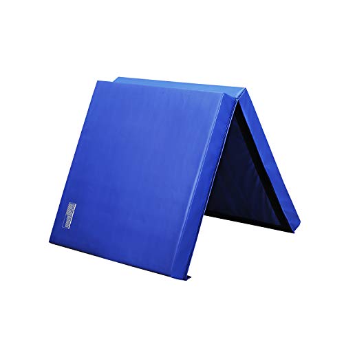 ZENOVA Thick Cushion Gymnastics Mat 3'x6'x4'' Folding Tumble Landing Mat for Junior Gymnast Training Crash Pad (Blue2)