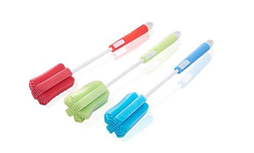 3Pcs Sponge Cleaning Brush - Adjustable Plastic Long Handle Cup Feeding Bottle Scrubber Cleaning Brushes With Soft Foam Sponge For Coffee Glasses Pot Milk Cup Winebottle Baby Bottles Color Random #TOP2