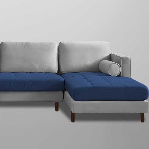 Image of Lezra RHS 4 Seater L Shape Sofa Set for Living Room (Blue Grey Fabric) Premium Fabric Sofa
