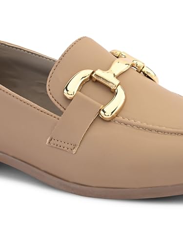 Image of San Frissco Women's Loafers | Solid Round Toe Slip-On Shoes for Women PU Moccasins with Horsebit & Buckle | Comfortable $ Lightweight for Casual, Office & Daily Use