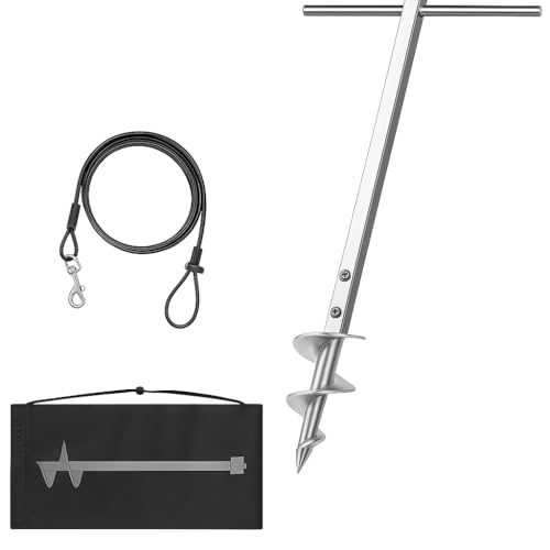 SIVEIS Dog Tie Out Stake for Large Dogs Supports Up to 220 lbs, Heavy-Duty 304 Stainless Steel Dog Anchor with 32FT Tangle-Free Cable for Yard, Camping, Outdoor | No Pull-Out, No Tools Needed