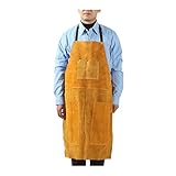 Cowhide Welding Apron with 4 Tool Pockets Heat-Resistant Flame-Retardant Heavy Duty Work Apron Blacksmith Workshop Shop Apron (Color : Yellow, Size : 90X60CM)