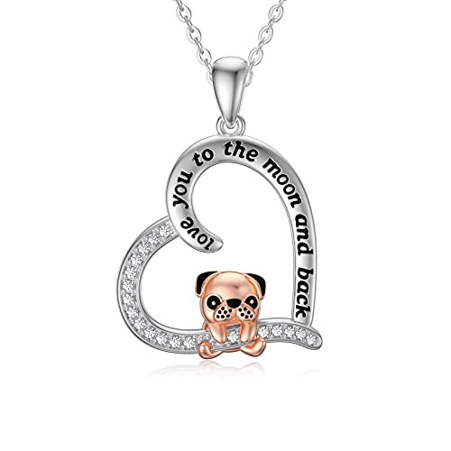 French Bulldog Necklace for Women Sterling Silver Bulldog with Love Heart Pendant Cartoon Animal Jewellery Gifts for Daughter Wife Girlfriend