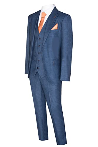 Mens 3 Piece Blue Suit Prince of Wales Check Classic Light Tailored Fit Modern4