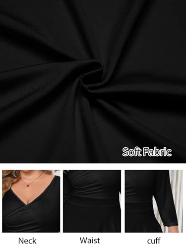 Image of Plus Size Dresses for Women A-Line V-Neck Swing Flowy 3 /4 Sleeve | 3 /4 sleeve,v neck,pockets,casual,cocktail,wedding,holiday,home,work,date party,vacation,outdoor