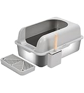 BDZBREN Upgraded Enclosed Stainless Steel Cat Litter Box, High Sided XXL Extra Large Litter Box f...