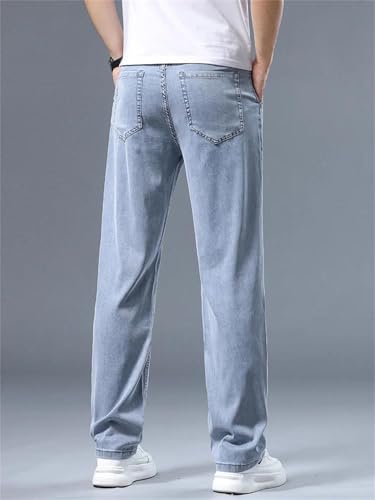 Mens Jeans Summer Thin Soft Breathable Loose Straight Light Denim Pants Ice Silk Business Casual4