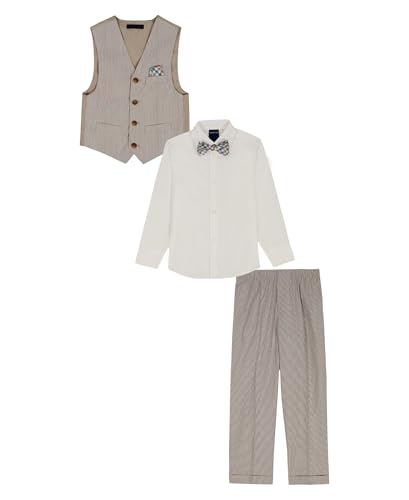 Image of Nautica Boys' 4-piece Formal Suit Set with Vest, Pants, Collared Dress Shirt, and Tie
